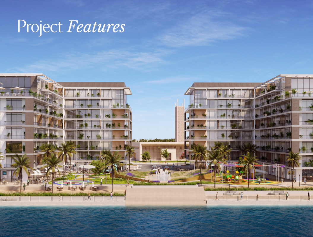 Modern waterfront residential development rendering