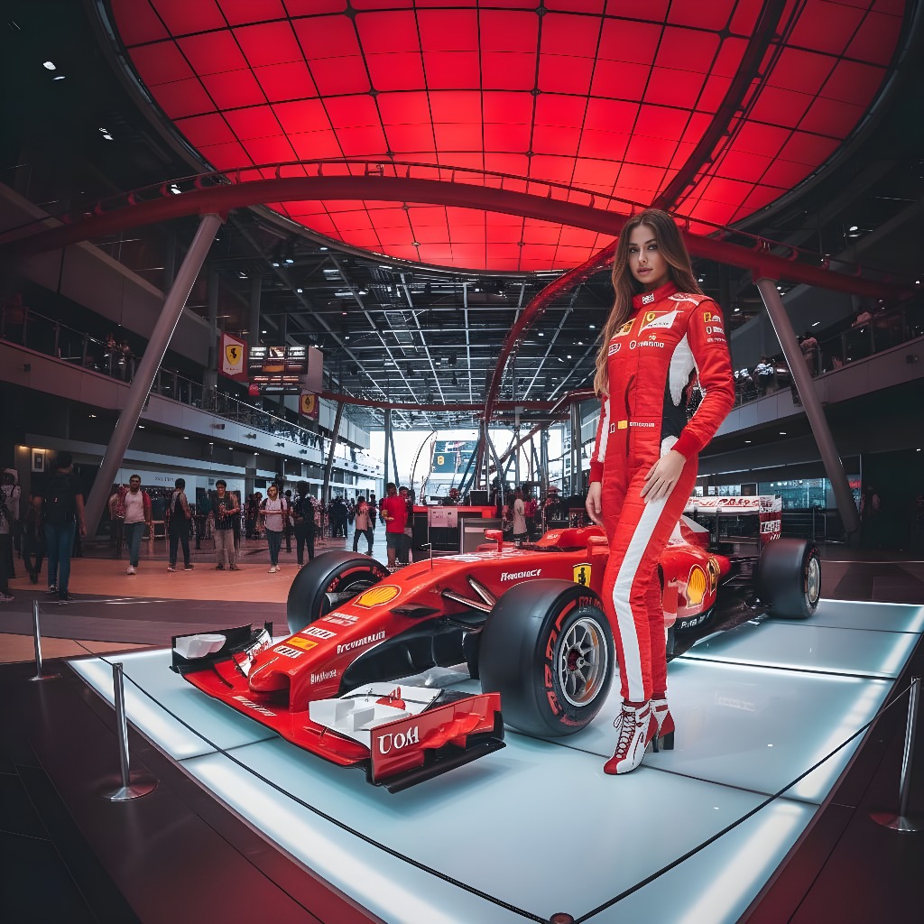 Formula Rossa roller coaster train launching at high speed at Ferrari World Abu Dhabi