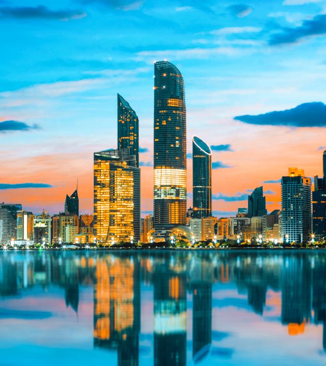 Abu Dhabi Skyline at sunset, United Arab Emirates